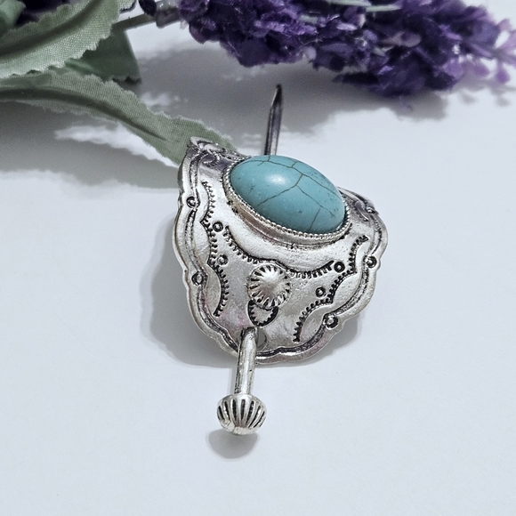 Southwest Turquoise Stone Ponytail Holder - Picture 4 of 5